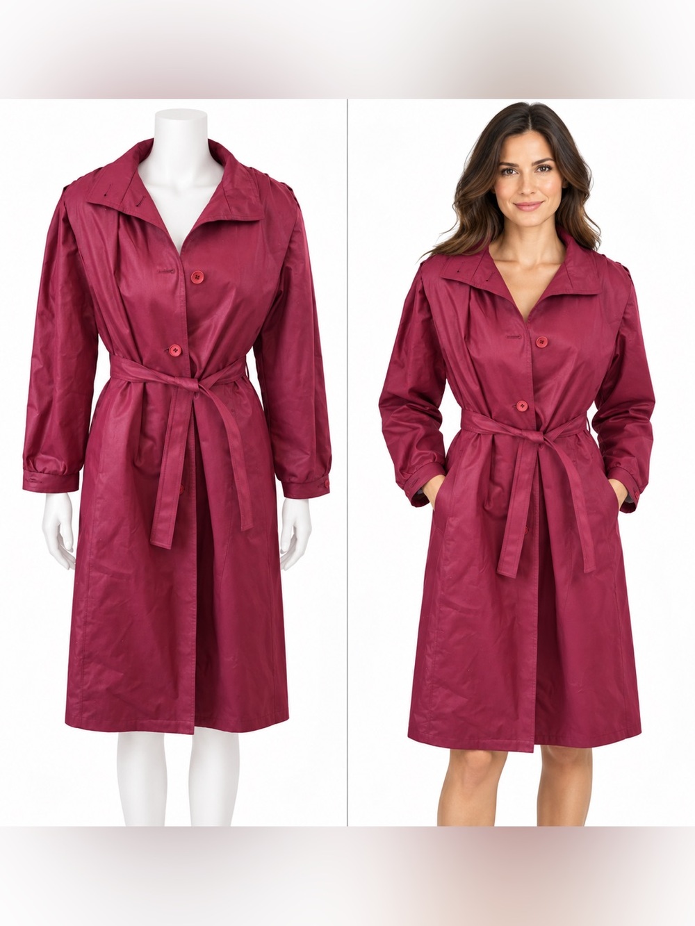 Vintage London Fog 8P Berry Belted Trench Raincoat
